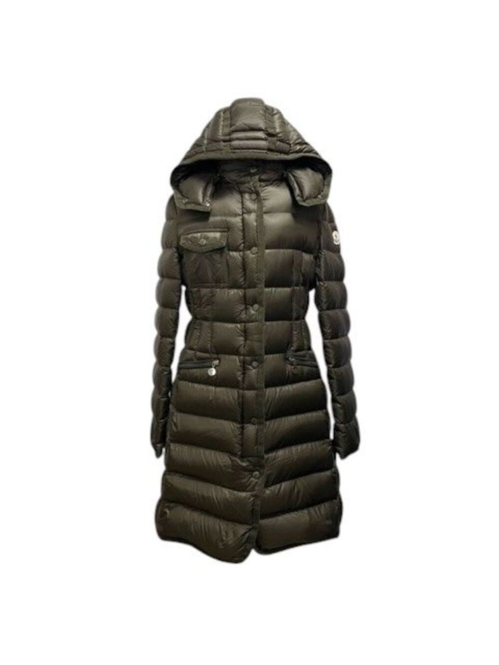 Moncler Down Coat Hood Feather Blend Accent Logo Long Sleeve Brown 3